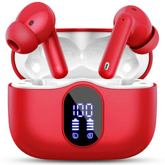 Wireless Earbuds, Bluetooth 5.4 Headphones Bass Stereo, Ear Buds with Noise Cancelling Mic, LED Display in Ear Earphones Clear Calls, IP7 Waterproof Bluetooth Earbuds for Phones/Sports/Laptop, White