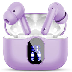 Wireless Earbuds, Bluetooth 5.4 Headphones Bass Stereo, Ear Buds with Noise Cancelling Mic, LED Display in Ear Earphones Clear Calls, IP7 Waterproof Bluetooth Earbuds for Phones/Sports/Laptop, White