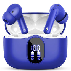 Wireless Earbuds, Bluetooth 5.4 Headphones Bass Stereo, Ear Buds with Noise Cancelling Mic, LED Display in Ear Earphones Clear Calls, IP7 Waterproof Bluetooth Earbuds for Phones/Sports/Laptop, White