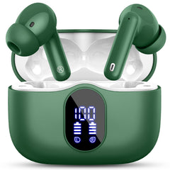 Wireless Earbuds, Bluetooth 5.4 Headphones Bass Stereo, Ear Buds with Noise Cancelling Mic, LED Display in Ear Earphones Clear Calls, IP7 Waterproof Bluetooth Earbuds for Phones/Sports/Laptop, White