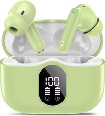 Wireless Earbuds, Bluetooth 5.4 Headphones Bass Stereo, Ear Buds with Noise Cancelling Mic, LED Display in Ear Earphones Clear Calls, IP7 Waterproof Bluetooth Earbuds for Phones/Sports/Laptop, White