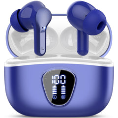 Wireless Earbuds, Bluetooth 5.4 Headphones HiFi Stereo, Bluetooth Earbuds with ENC Noise Cancelling Mic, IP7 Waterproof in Ear Earphones, 48H, LED Display Ear buds for Pad Phones Workout Sports, Azure