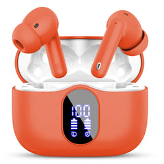 Wireless Earbuds, Bluetooth 5.4 Headphones Bass Stereo, Ear Buds with Noise Cancelling Mic, LED Display in Ear Earphones Clear Calls, IP7 Waterproof Bluetooth Earbuds for Phones/Sports/Laptop, White