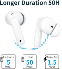 XIAOWTEK A40 Pro Wireless Earbuds, 50Hrs Playtime Bluetooth Earbuds Built in Noise Cancellation Mic with Charging Case, Bluetooth Headphones with Stereo Sound, IPX7 Waterproof Ear Buds for Phone