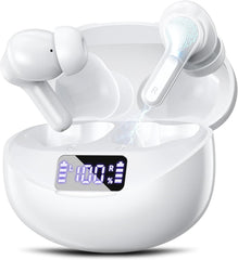 Wireless Earbuds, Bluetooth 5.4 Headphones HiFi Stereo 50H Playback LED Digital Display Ear Buds with ENC Noise Canceling Headset, IPX7 Waterproof Earphones for Running/Workout (White)