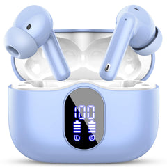 Wireless Earbuds, Bluetooth 5.4 Headphones Bass Stereo, Ear Buds with Noise Cancelling Mic, LED Display in Ear Earphones Clear Calls, IP7 Waterproof Bluetooth Earbuds for Phones/Sports/Laptop, White