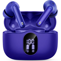 Wireless Earbuds, Bluetooth 5.4 Headphones Bass Stereo, Ear Buds with Noise Cancelling Mic, LED Display in Ear Earphones Clear Calls, IP7 Waterproof Bluetooth Earbuds for Phones/Sports/Laptop, White