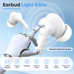 Wireless Earbuds, Bluetooth 5.4 Headphones HiFi Stereo 50H Playback LED Digital Display Ear Buds with ENC Noise Canceling Headset, IPX7 Waterproof Earphones for Running/Workout (White)