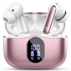 Wireless Earbuds, Bluetooth 5.4 Headphones Bass Stereo, Ear Buds with Noise Cancelling Mic, LED Display in Ear Earphones Clear Calls, IP7 Waterproof Bluetooth Earbuds for Phones/Sports/Laptop, White