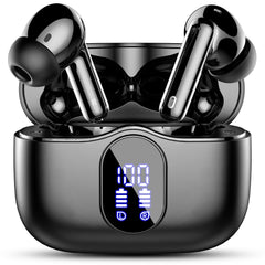 Wireless Earbuds, Bluetooth 5.4 Headphones Bass Stereo, Ear Buds with Noise Cancelling Mic, LED Display in Ear Earphones Clear Calls, IP7 Waterproof Bluetooth Earbuds for Phones/Sports/Laptop, White