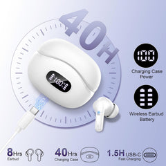Wireless Earbuds, 48Hrs 2026 Bluetooth Headphones, Hi-Fi Stereo Deep Bass Ear Buds, ENC Noise Cancelling Mic, Clear Calls, IP-X7 Waterproof, USB Sport Earphones in Ear for Phones Laptop Pad, White