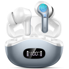 Wireless Earbuds, 48Hrs 2026 Bluetooth Headphones, Hi-Fi Stereo Deep Bass Ear Buds, ENC Noise Cancelling Mic, Clear Calls, IP-X7 Waterproof, USB Sport Earphones in Ear for Phones Laptop Pad, White