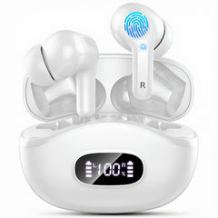 Wireless Earbuds, 48Hrs 2026 Bluetooth Headphones, Hi-Fi Stereo Deep Bass Ear Buds, ENC Noise Cancelling Mic, Clear Calls, IP-X7 Waterproof, USB Sport Earphones in Ear for Phones Laptop Pad, White