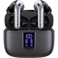 Bluetooth Headphones True Wireless Earbuds 60H Playback LED Power Display Earphones with Wireless Charging Case IPX5 Waterproof in-Ear Ear buds with Mic for TV Smart Phone Laptop Computer Sports