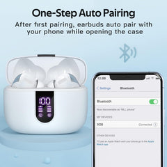 Bluetooth Headphones True Wireless Earbuds 60H Playback LED Power Display Earphones with Wireless Charging Case IPX5 Waterproof in-Ear Ear buds with Mic for TV Smart Phone Laptop Computer Sports