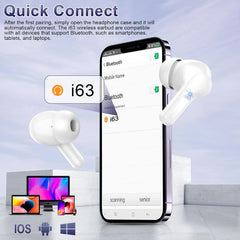 Wireless Earbuds, 48Hrs 2026 Bluetooth Headphones, Hi-Fi Stereo Deep Bass Ear Buds, ENC Noise Cancelling Mic, Clear Calls, IP-X7 Waterproof, USB Sport Earphones in Ear for Phones Laptop Pad, White