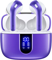 Bluetooth Headphones True Wireless Earbuds 60H Playback LED Power Display Earphones with Wireless Charging Case IPX5 Waterproof in-Ear Ear buds with Mic for TV Smart Phone Laptop Computer Sports