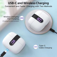 Bluetooth Headphones True Wireless Earbuds 60H Playback LED Power Display Earphones with Wireless Charging Case IPX5 Waterproof in-Ear Ear buds with Mic for TV Smart Phone Laptop Computer Sports