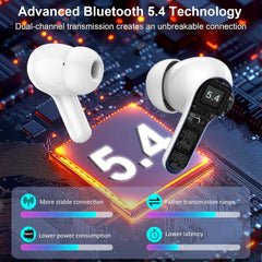 Wireless Earbuds, 48Hrs 2026 Bluetooth Headphones, Hi-Fi Stereo Deep Bass Ear Buds, ENC Noise Cancelling Mic, Clear Calls, IP-X7 Waterproof, USB Sport Earphones in Ear for Phones Laptop Pad, White