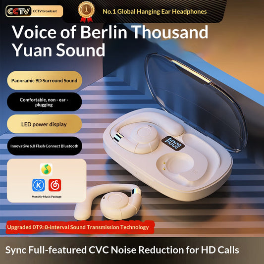 Hook-on Open Ear Bluetooth Headphones, Bone Conduction Concept Wireless Earphones